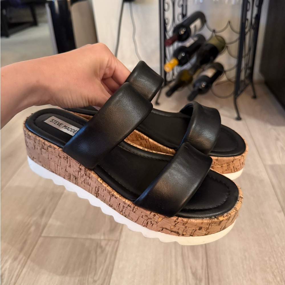 Steve Madden Black Platform Shoes with Cork Sole - Picture 4 of 9